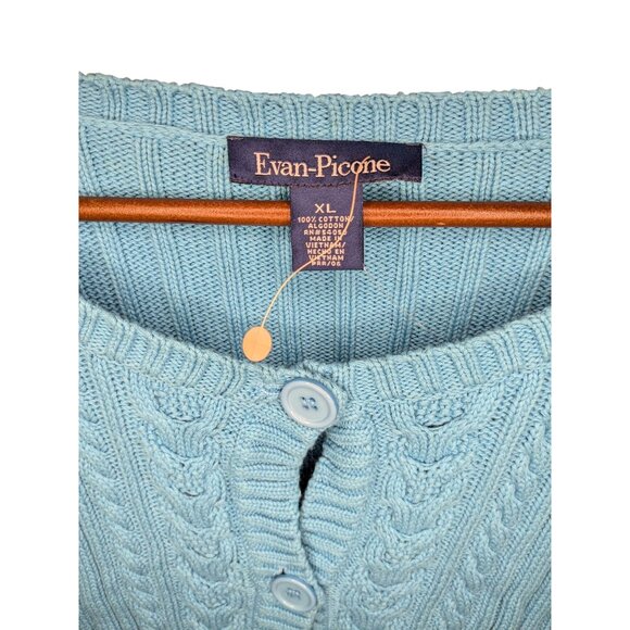 Evan-Picone Women's Blue Cable Knit Button-Up Cardigan Sweater XL - Picture 8 of 14